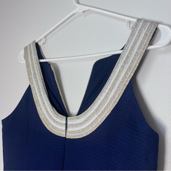 Lilly Pulitzer Women's Valli Shift Dress True Navy Silver Gold Cross Neck Size 2 - Picture 5 of 10